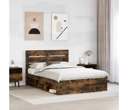 Gultas Rāmis Dūmaka Ozols 140 X 200 Cm Ciets Priedes Koks Vidaxl