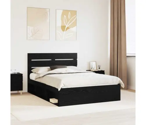 Gultas Rāmis Melna 140 X 190 Cm Ciets Priedes Koks Vidaxl