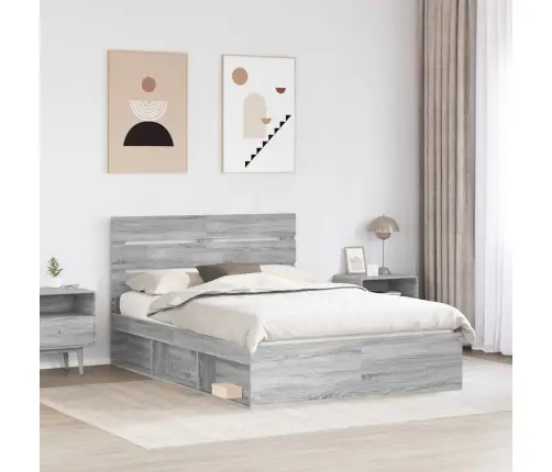 Gultas Rāmis Pelēks Sonoma 140 X 190 Cm Ciets Priedes Koks Vidaxl