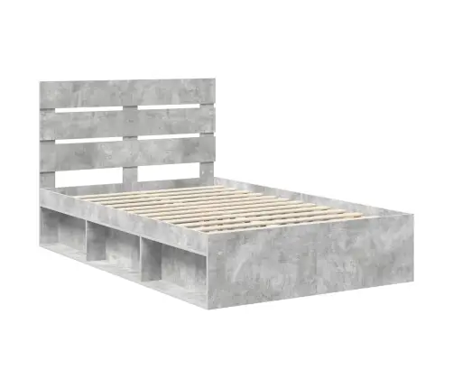 Gultas Rāmis Betona Pelēks 135 X 190 Cm Ciets Priedes Koks Vidaxl
