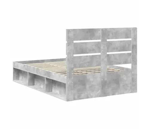 Gultas Rāmis Betona Pelēks 135 X 190 Cm Ciets Priedes Koks Vidaxl