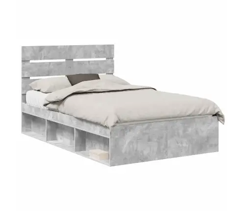 Gultas Rāmis Betona Pelēks 135 X 190 Cm Ciets Priedes Koks Vidaxl
