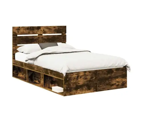 Voodi Raam Peaga Suitsetatud Tamm 135 X 190 Cm Tahke Mänd