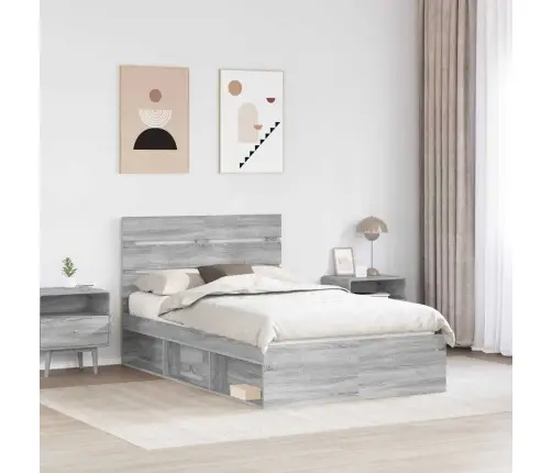 Gultas Rāmis Pelēks Sonoma 135 X 190 Cm Ciets Priedes Koks Vidaxl