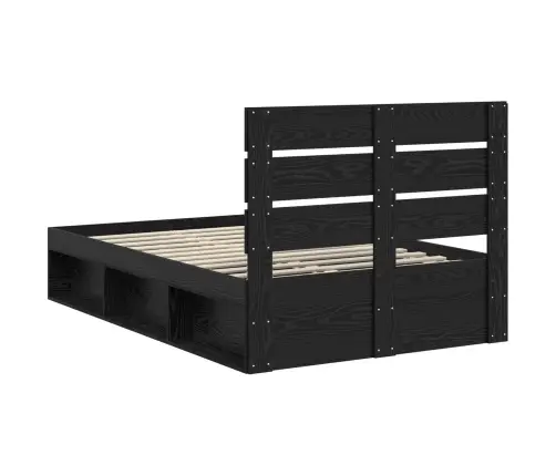 Gultas Rāmis Melna 120 X 200 Cm Ciets Priedes Koks Vidaxl
