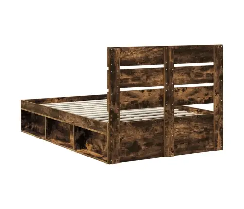 Gultas Rāmis Dūmaka Ozols 120 X 200 Cm Ciets Priedes Koks Vidaxl