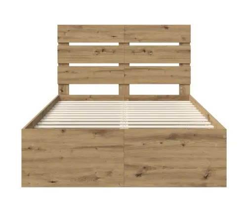 Gultas Rāmis Mākslīgā Ozola 120 X 200 Cm Ciets Priedes Koks Vidaxl