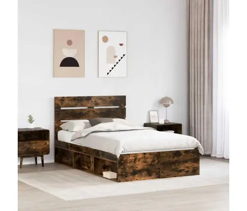 Gultas Rāmis Dūmaka Ozols 120 X 190 Cm Ciets Priedes Koks Vidaxl