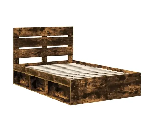 Gultas Rāmis Dūmaka Ozols 120 X 190 Cm Ciets Priedes Koks Vidaxl