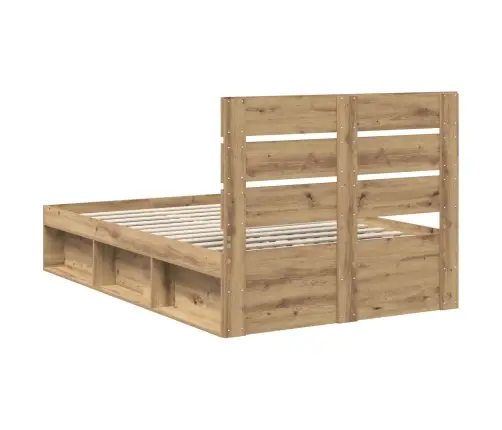 Gultas Rāmis Mākslīgā Ozola 120 X 190 Cm Ciets Priedes Koks Vidaxl