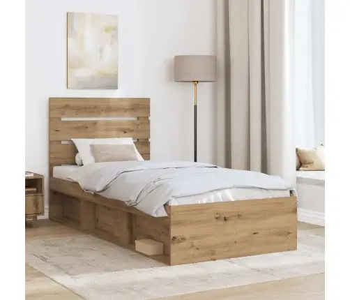 Gultas Rāmis Mākslīgā Ozola 100 X 200 Cm Ciets Priedes Koks Vidaxl