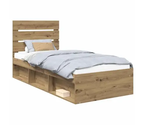 Gultas Rāmis Mākslīgā Ozola 100 X 200 Cm Ciets Priedes Koks Vidaxl