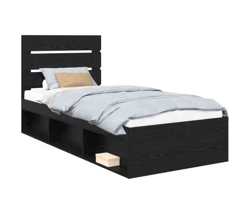 Gultas Rāmis Melna 90 X 200 Cm Ciets Priedes Koks Vidaxl