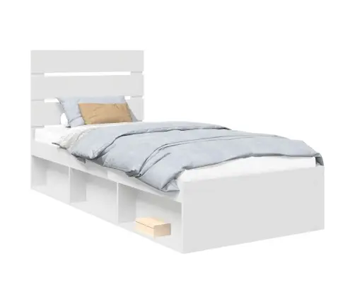 Voodi Raam Peaga Valge 90 X 190 Cm Tahke Mänd