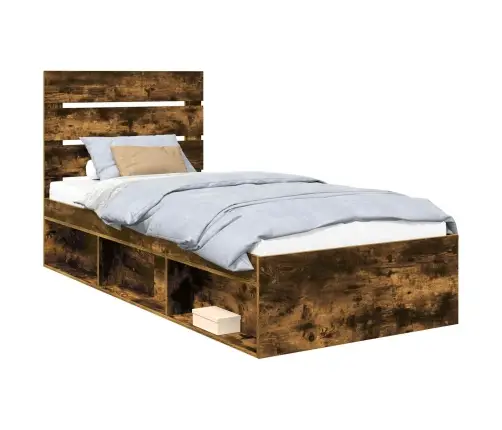 Voodi Raam Peaga Suitsetatud Tamm 90 X 190 Cm Tahke Mänd