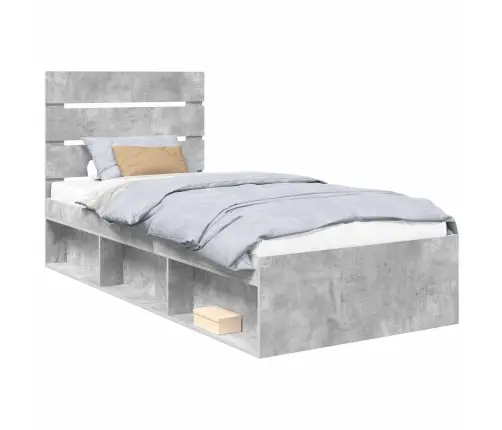 Gultas Rāmis Betona Pelēks 75 X 190 Cm Ciets Priedes Koks Vidaxl