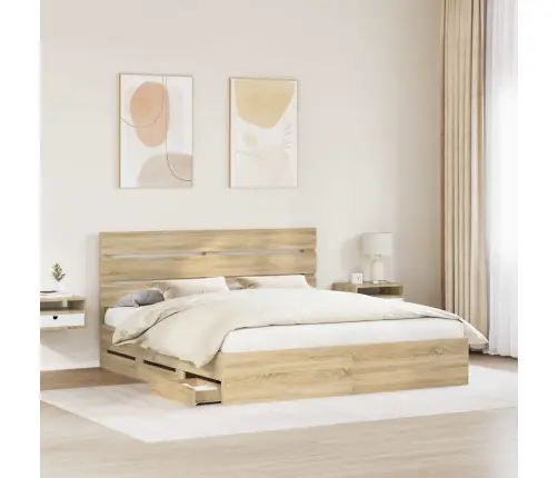 Gultas Rāmis Sonoma Ozols 200 X 200 Cm Inženieru Koks Vidaxl