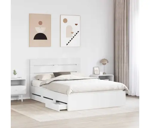 Gultas Rāmis Ar Atvilktni Balts 150 X 200 Cm Inženieru Koks Vidaxl