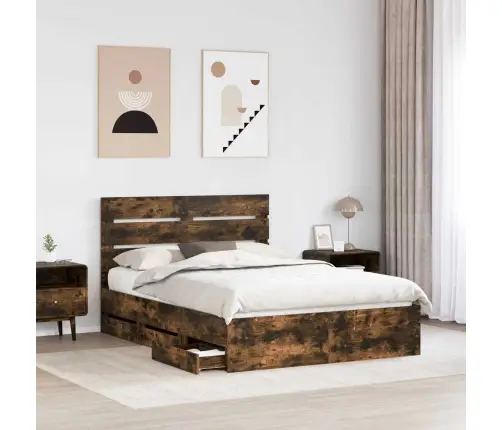 Gultas Rāmis Dūmaka Ozols 140 X 190 Cm Inženieru Koks Vidaxl