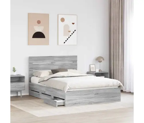 Gultas Rāmis Pelēks Sonoma 140 X 190 Cm Inženieru Koks Vidaxl