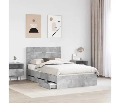 Gultas Rāmis Betona Pelēks 135 X 190 Cm Inženieru Koks Vidaxl