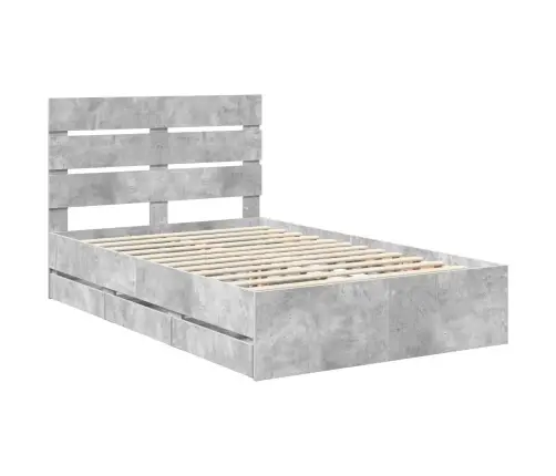 Gultas Rāmis Betona Pelēks 135 X 190 Cm Inženieru Koks Vidaxl