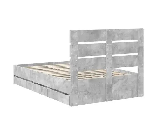 Gultas Rāmis Betona Pelēks 135 X 190 Cm Inženieru Koks Vidaxl