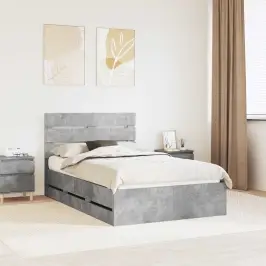 Gultas Rāmis Betona Pelēks 120 X 200 Cm Inženieru Koks Vidaxl
