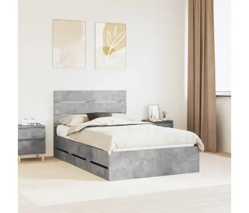 Gultas Rāmis Betona Pelēks 120 X 190 Cm Inženieru Koks Vidaxl