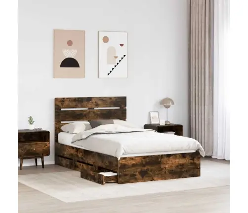 Gultas Rāmis Dūmaka Ozols 120 X 190 Cm Inženieru Koks Vidaxl