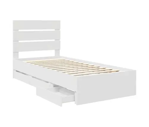 Gultas Rāmis Ar Atvilktni Balts 75 X 190 Cm Inženieru Koks Vidaxl