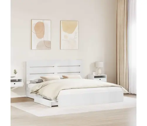 Laos Voodi Peaga Sahtliga Valge 200 X 200 Cm Tehispuit