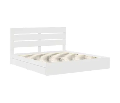 Laos Voodi Peaga Sahtliga Valge 200 X 200 Cm Tehispuit