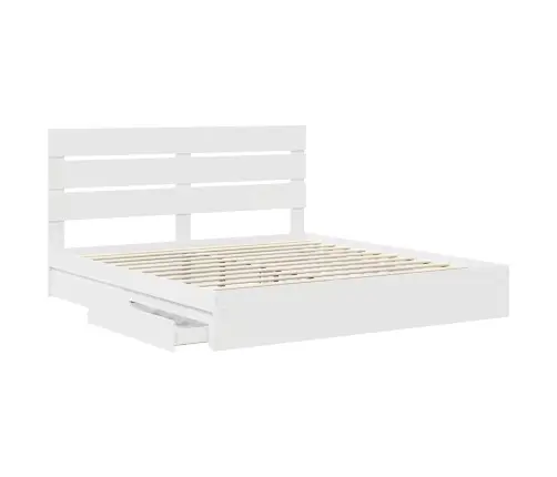 Laos Voodi Peaga Sahtliga Valge 200 X 200 Cm Tehispuit