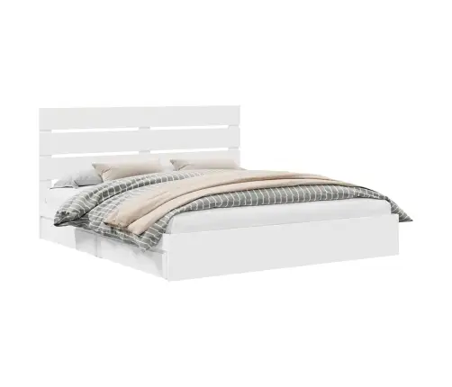 Laos Voodi Peaga Sahtliga Valge 200 X 200 Cm Tehispuit