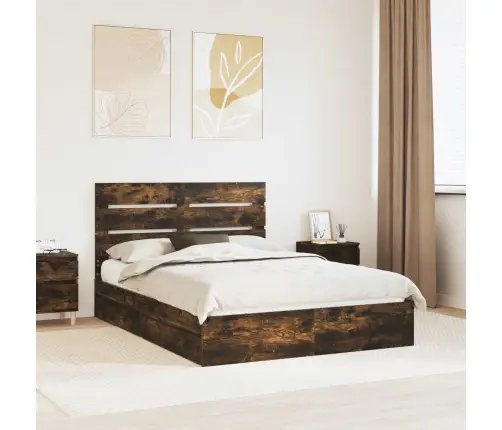 Laos Voodi Peaga Suitsetatud Tamm 160 X 200 Cm Tehispuit