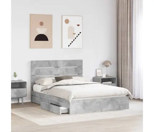 Laos Voodi Peaga Sahtliga Betoonhall 150 X 200 Cm Tehispuit