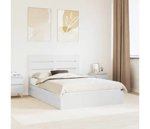 Laos Voodi Peaga Sahtliga Valge 140 X 190 Cm Tehispuit