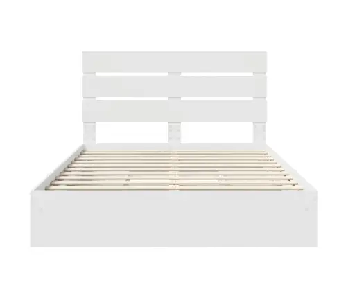 Laos Voodi Peaga Sahtliga Valge 140 X 190 Cm Tehispuit