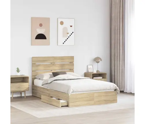 Glabāšanas Gulta Sonoma Ozols 135 X 190 Cm Inženierijas Koks Vidaxl