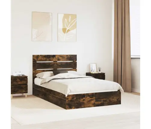 Glabāšanas Gulta Dūmaka Ozols 135 X 190 Cm Inženierijas Koks Vidaxl