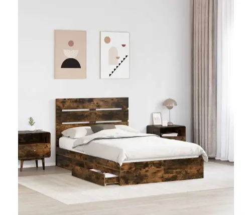 Glabāšanas Gulta Dūmaka Ozols 120 X 190 Cm Inženierijas Koks Vidaxl