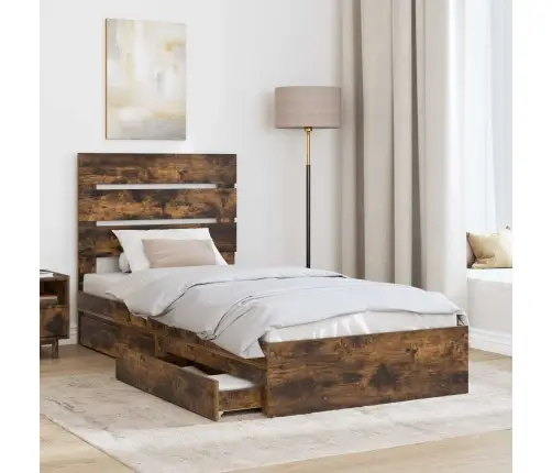 Laos Voodi Peaga Suitsetatud Tamm 90 X 190 Cm Tehispuit