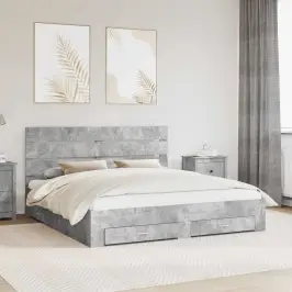 Gultas Rāmis Betona Pelēks 200 X 200 Cm Inženierijas Koks Vidaxl Gultas Rāmis Betona Pelēks 200 X 200 Cm Inženierijas Koks Vidaxl