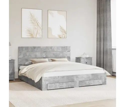 Gultas Rāmis Betona Pelēks 200 X 200 Cm Inženierijas Koks Vidaxl