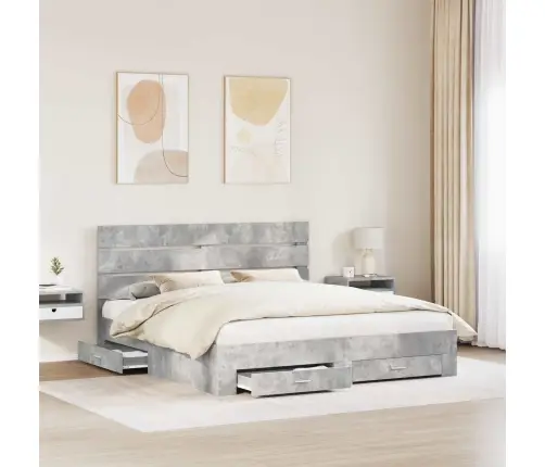 Gultas Rāmis Betona Pelēks 200 X 200 Cm Inženierijas Koks Vidaxl