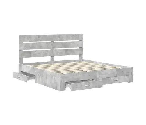 Gultas Rāmis Betona Pelēks 200 X 200 Cm Inženierijas Koks Vidaxl