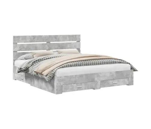 Gultas Rāmis Betona Pelēks 200 X 200 Cm Inženierijas Koks Vidaxl