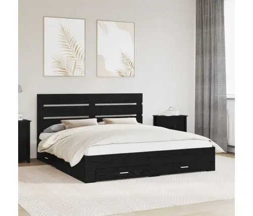 Gultas Rāmis Melns Ozolkoks 180 X 200 Cm Inženierijas Koks Vidaxl
