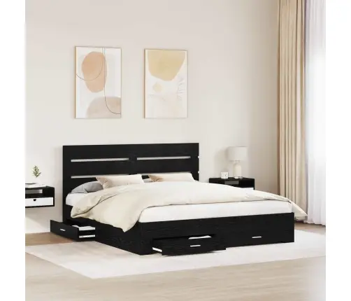Gultas Rāmis Melns Ozolkoks 180 X 200 Cm Inženierijas Koks Vidaxl